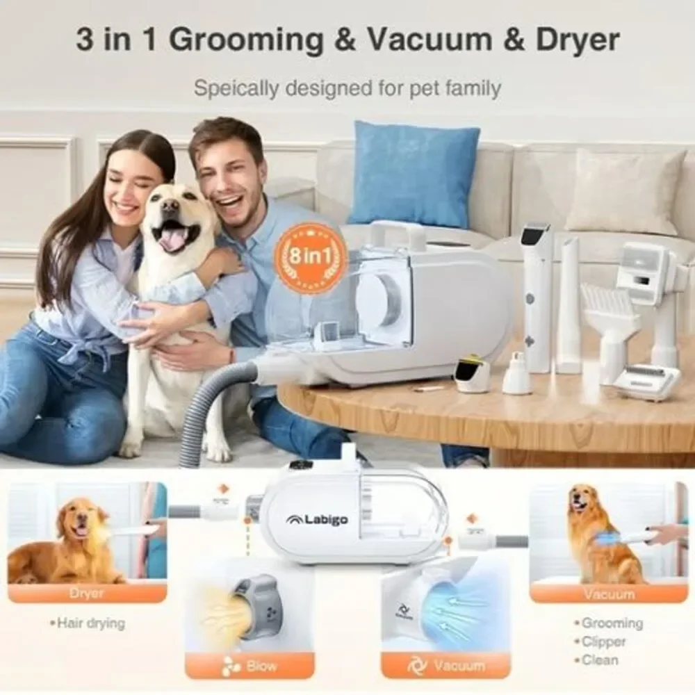 LABIGO 8 in 1 Pet Grooming Kit with Vacuum Dryer Clipper KS-8211